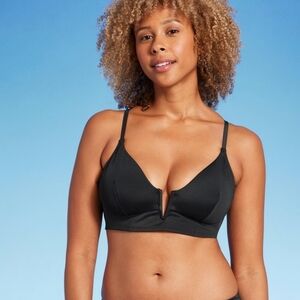 Women's Ribbed Longline V-Wire Bikini Top - Shade & Shore Black 34C